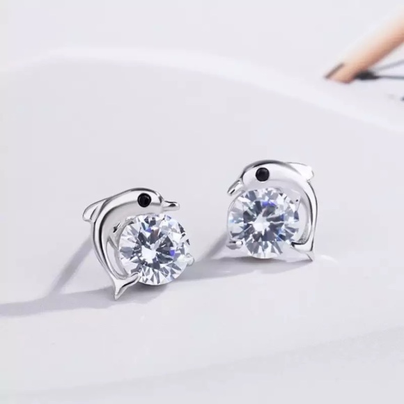 Silver Dolphin Earrings Nwt - Picture 5 of 7